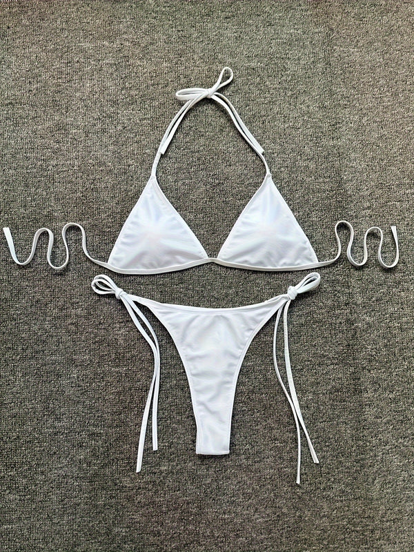 Bikini Leopard Print 2 Piece Swimsuit for Women – High Cut Lace-Up Backless Flattering Bikini Set with Halter Spaghetti Strap – Stretchy Sexy and Stylish Swimwear for Pool Beach and Summer Vacation