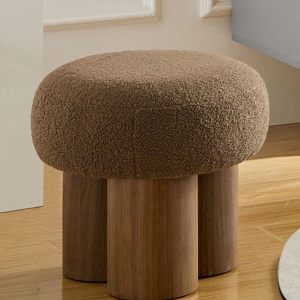 Luxurious Dark Brown Boucle Round Ottoman Footstool