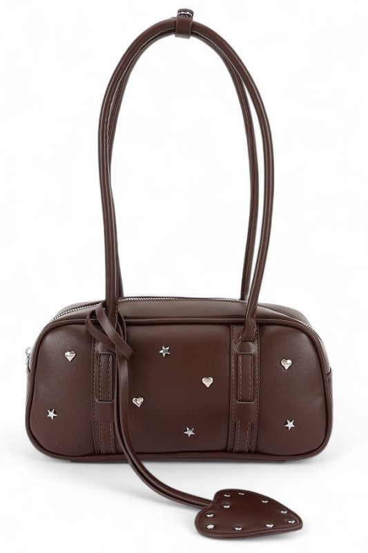 Star And Heart Studded Boxy Shoulder Bag