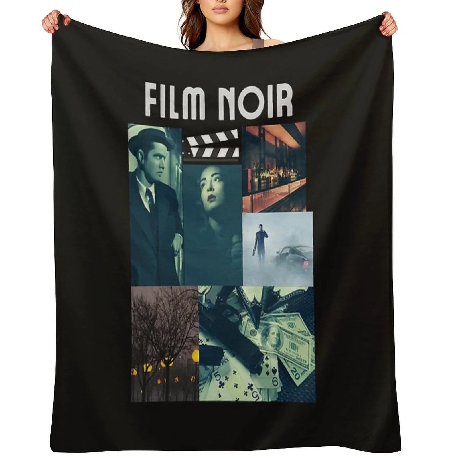 Film Noir Celebration of Old Movies Throw Blanket