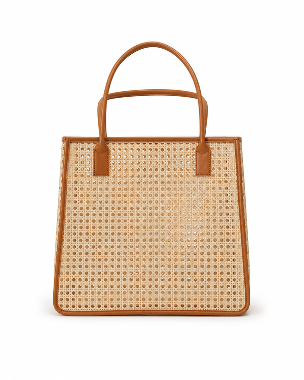 Citra Leather and Rattan Tote Bag