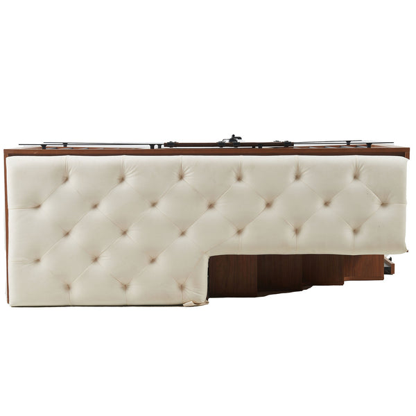 56'L, Furniture Style 2 in 1 Dog Crate with Padded Seat, Sliding Barn Door, Luxury Wooden Dog Kennel, End of Bed Bench Ottoman with Removable Cushion for Bedroom, Living Room, Walnut