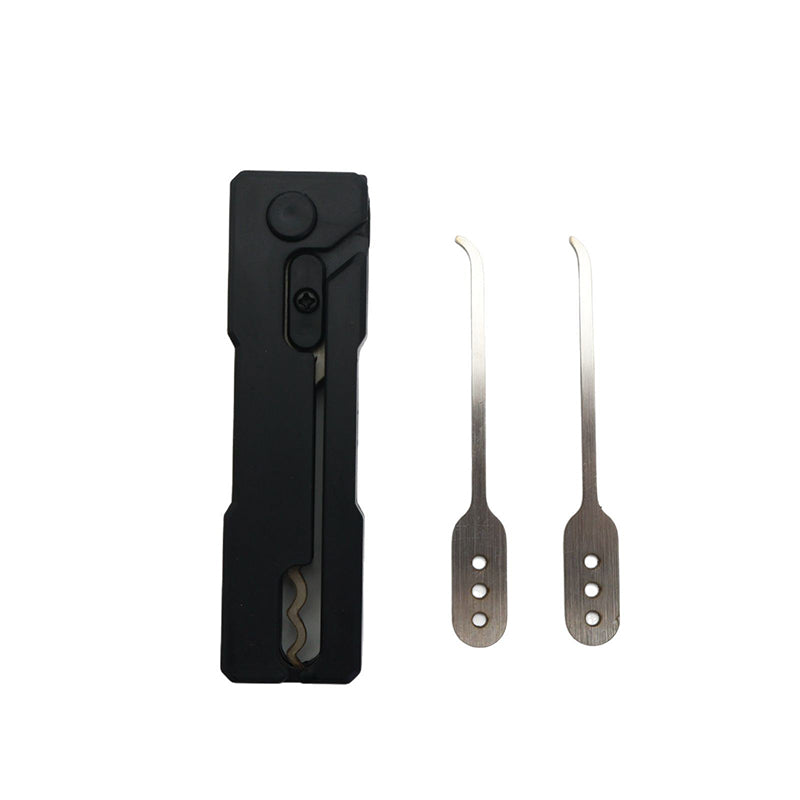 Essential stainless - steel multi - tool: quick - flip grav pick, door keys, lock rake. Durable.