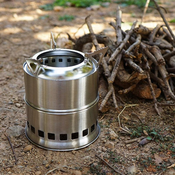 Outdoor Firewood Stove Stainless Steel Barbecue Grill Wood Charcoal Solid Alcohol Heater Warming Furnace