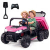 24V 2-Seater Kids Ride on Dump Truck 4WD with Electric Dump Bed and Lights-Pink - Pink