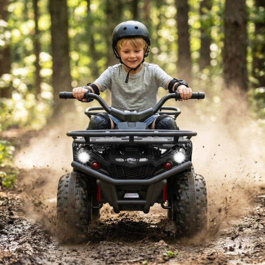 24V Electric Ride On Quad with LED Headlights-Black-2 Pieces