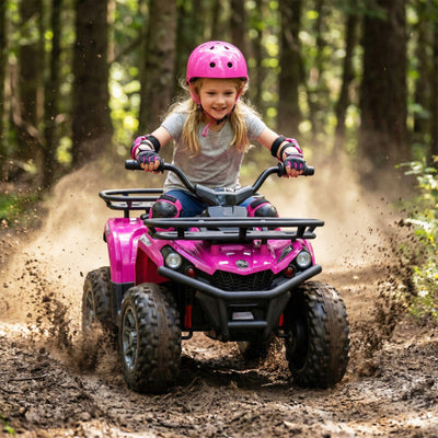 24V Electric Ride On Quad with LED Headlights-Black+Pink