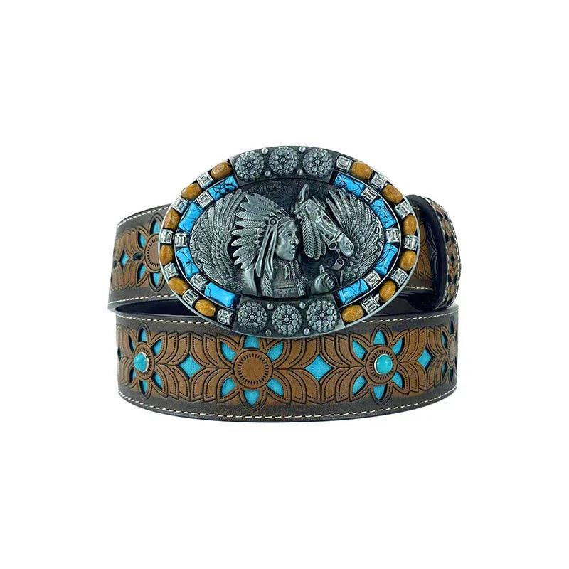 TOPACC Western Turquoise Belts - Oval Turquoise Indians Buckle#2 Copper/Bronze - Gifts for You 'n Me