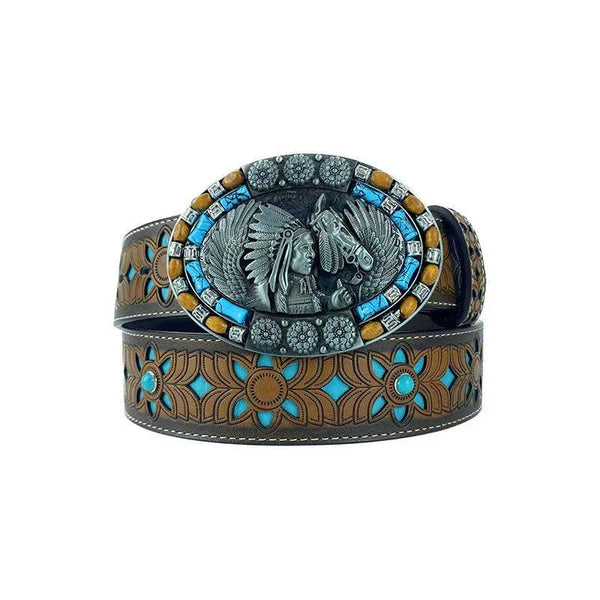 TOPACC Western Turquoise Belts - Oval Turquoise Indians Buckle#2 Copper/Bronze - Gifts for You 'n Me