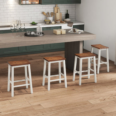 24.5-Inch Set of 4 Saddle Stools Bar Stools with Footrests for Kitchen Island-Walnut & Gray