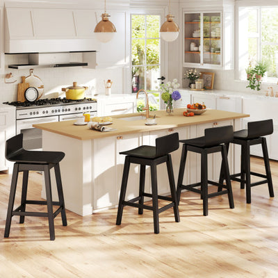 24.5 Inch Swivel Wooden Bar Stools Set of 4 with Rubber Wood Legs and Low Back-Black