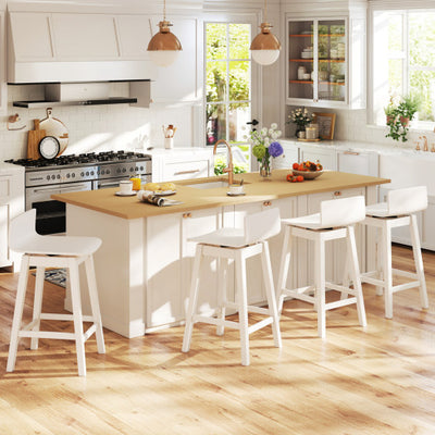 24.5 Inch Swivel Wooden Bar Stools Set of 4 with Rubber Wood Legs and Low Back-White