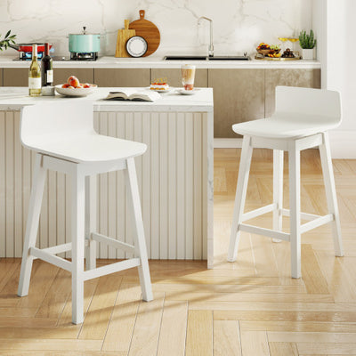 24.5 Inch Swivel Wooden Bar Stools Set of 2 with Rubber Wood Legs and Low Back-White