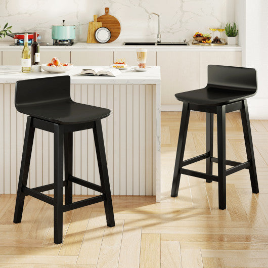 24.5 Inch Swivel Wooden Bar Stools Set of 2 with Rubber Wood Legs and Low Back-Black
