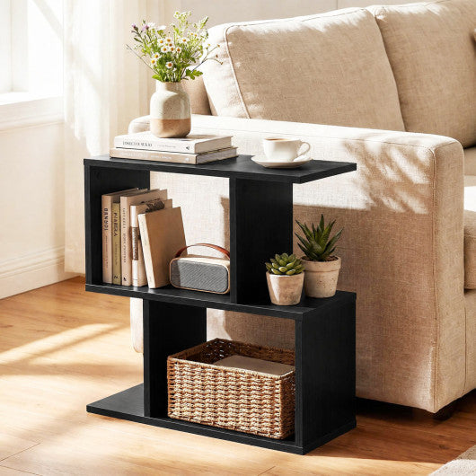 24 Inch 3-Tier Geometric Bookshelf with Thick Foot Pads-Black