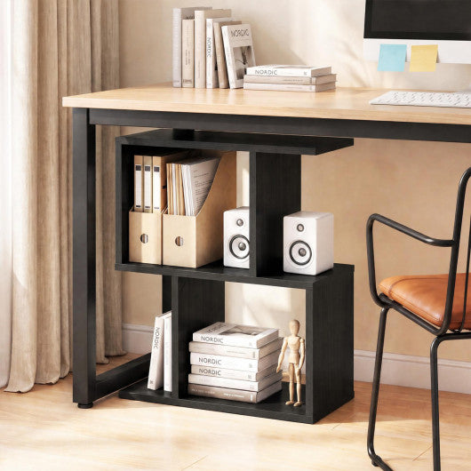 24 Inch 3-Tier Geometric Bookshelf with Thick Foot Pads-Black