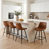 24 Inch Bar Stools Set of 4 with Backs and Footrests-Brown