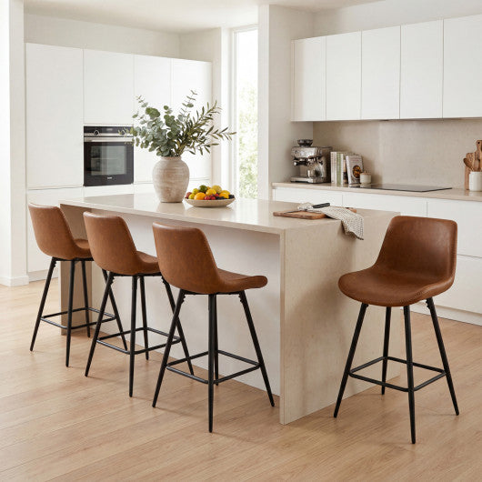 24 Inch Bar Stools Set of 4 with Backs and Footrests-Brown