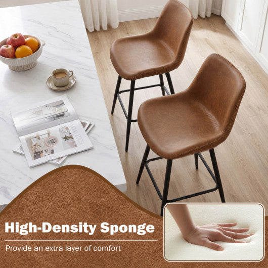 24 Inch Bar Stools Set of 4 with Backs and Footrests-Brown