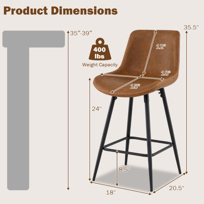 24 Inch Bar Stools Set of 2 with Backs and Footrests-Brown