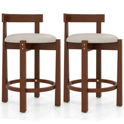 24 Inch Counter Height Bar Stools Set of 2 with Backrests and Footrests-Beige