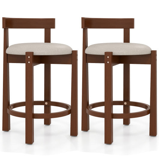 24 Inch Counter Height Bar Stools Set of 2 with Backrests and Footrests-Beige