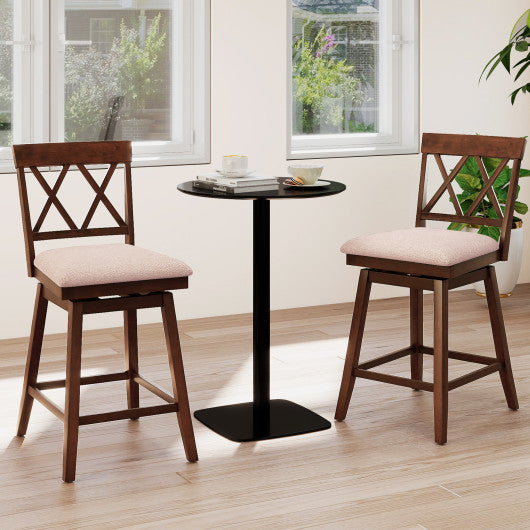 24 Inch Counter Height Barstools with Backrest and Upholstered Seat Cushion for Kitchen Dining Room-Oak