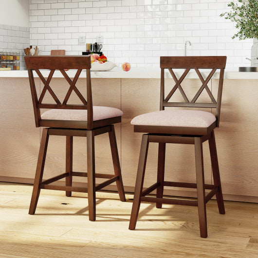 24 Inch Counter Height Barstools with Backrest and Upholstered Seat Cushion for Kitchen Dining Room-Oak