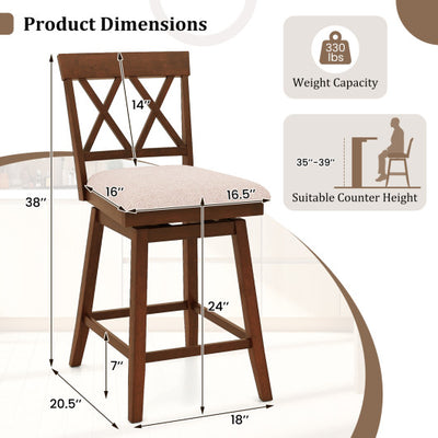24 Inch Counter Height Barstools with Backrest and Upholstered Seat Cushion for Kitchen Dining Room-Oak
