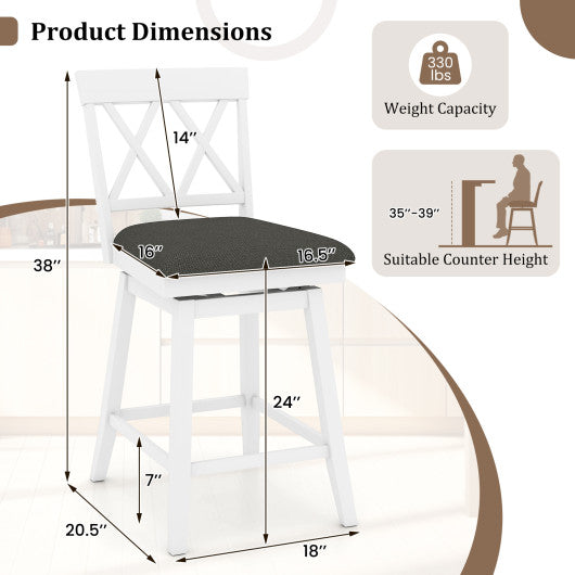 24 Inch Counter Height Barstools with Backrest and Upholstered Seat Cushion for Kitchen Dining Room-24 Inch