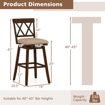 24 Inch Counter Height Barstools Set of 4 with Backrest and Upholstered Seat Cushion-29 inch