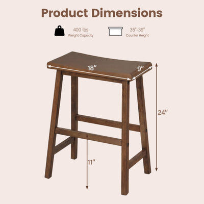 24 Inch Counter Height Stools Solid Wood Saddle Bar Stools Set of 2-Brown