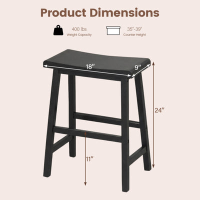 24 Inch Counter Height Stools Solid Wood Saddle Bar Stools Set of 2-Black