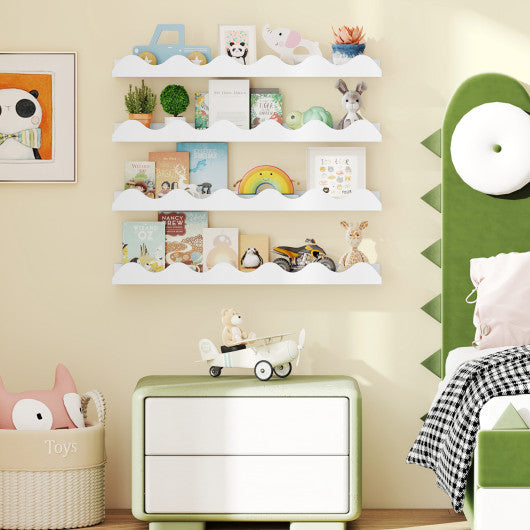 24 Inch Kids Bookshelf Set of 4 Wall-Mounted Picture Ledge Shelf-White