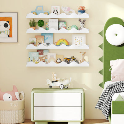 24 Inch Kids Bookshelf Set of 4 Wall-Mounted Picture Ledge Shelf-White