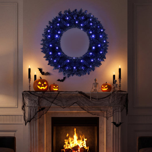 24 Inch Pre-lit Halloween Wreath with 35 Purple LED Lights