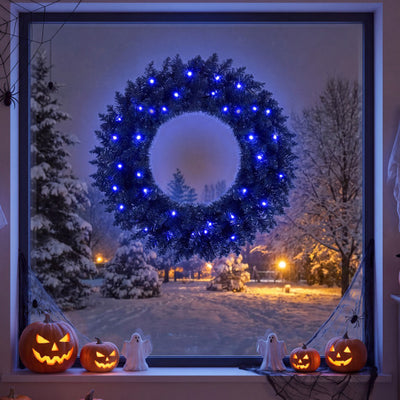 24 Inch Pre-lit Halloween Wreath with 35 Purple LED Lights