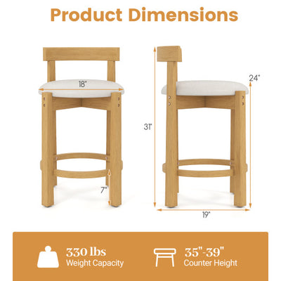 24 Inch Teddy Velvet Upholstered Counter Height Bar Stools with Backrests and Footrests-Set of 2