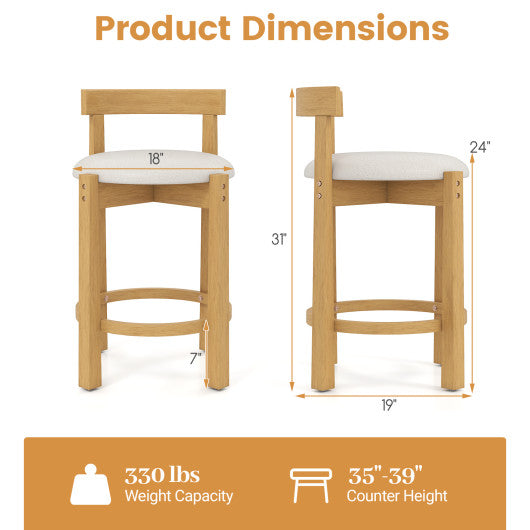 24 Inch Teddy Velvet Upholstered Counter Height Bar Stools with Backrests and Footrests-Set of 2