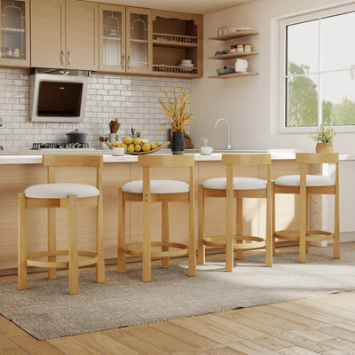 24 Inch Teddy Velvet Upholstered Counter Height Bar Stools with Backrests and Footrests-Set of 4
