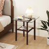24 Inch 2-Tier Square Glass Coffee Table Center Table with Storage Shelf-Brown