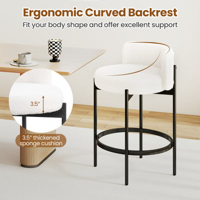 24 Inch Boucle Counter Stools Set of 2 with Curved Backrest