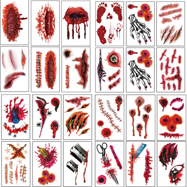 24 Pcs Wound Halloween Temporary Tattoo Stickers