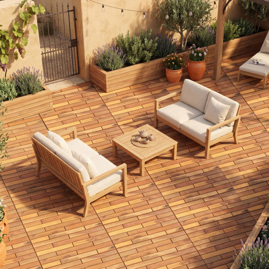 24 x 12 Inch 36 Pieces Acacia Wood Interlocking Deck Tiles with Waterproof Design-Natural