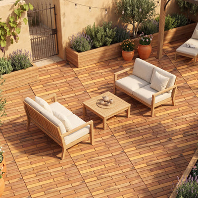 24 x 12 Inch 48 Pieces Acacia Wood Interlocking Deck Tiles with Waterproof Design-Natural