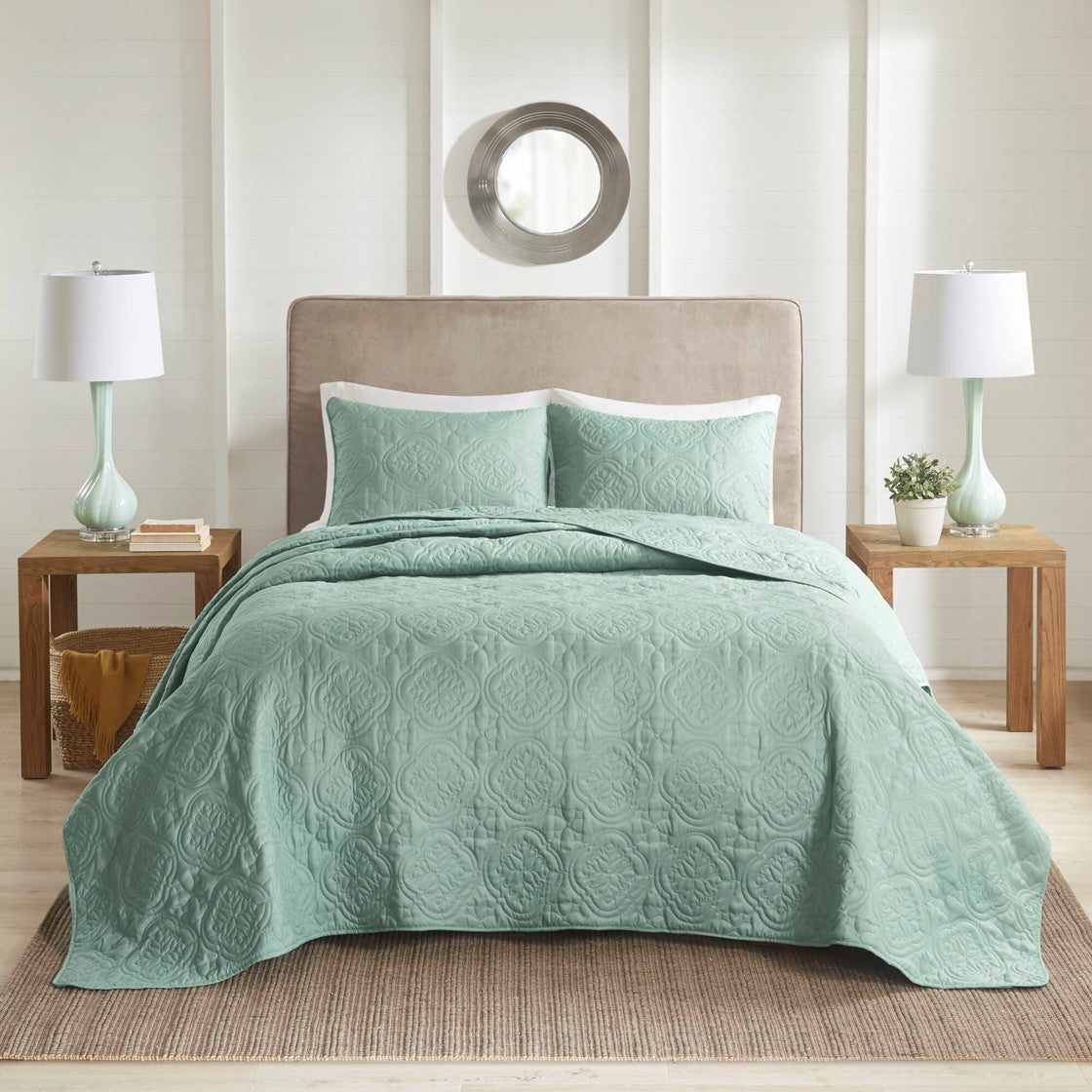 3 Piece Reversible Bedspread Set - Seafoam King/Cal King