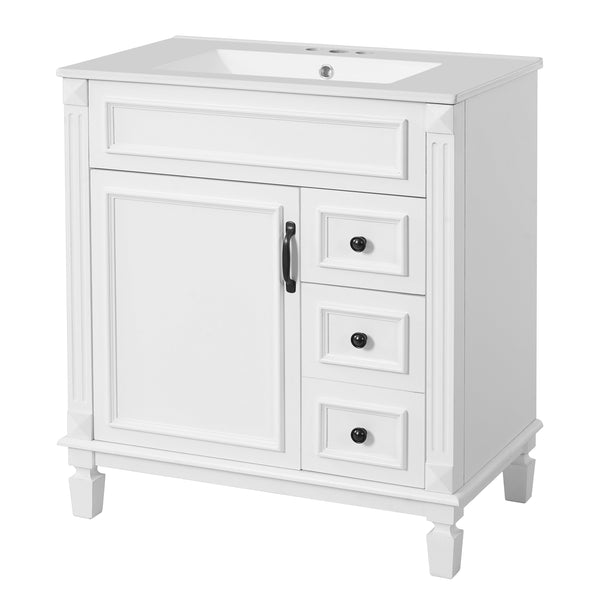 Bathroom Vanity with Ceramic Sink, Modern Cabinet with 2 Drawers & Shelf