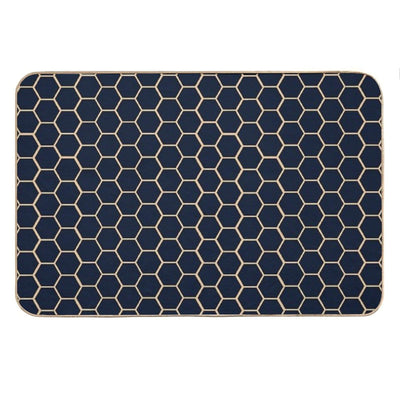 Geometric Light Yellow And Dark Blue Honeycomb Pattern Bath Mat