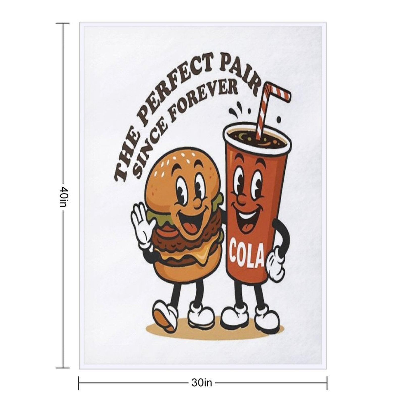 The Perfect Pair Since Forever – Retro Burger & Cola Mascots Throw Blanket