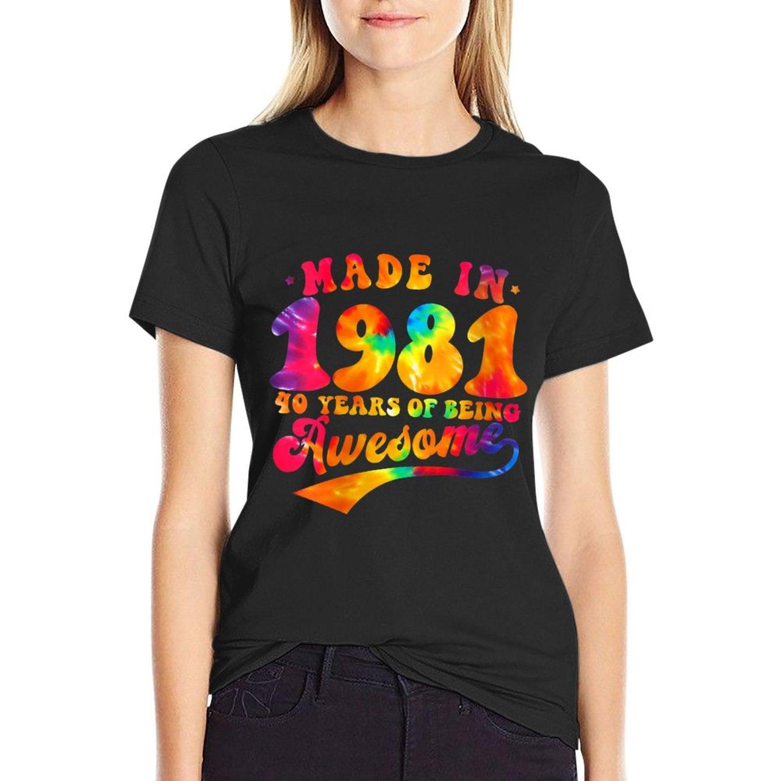 Womens 40th Birthday Tie Dye 40 Year Old Made Awesome 1981 Gift  Moisture-wicking T-Shirt